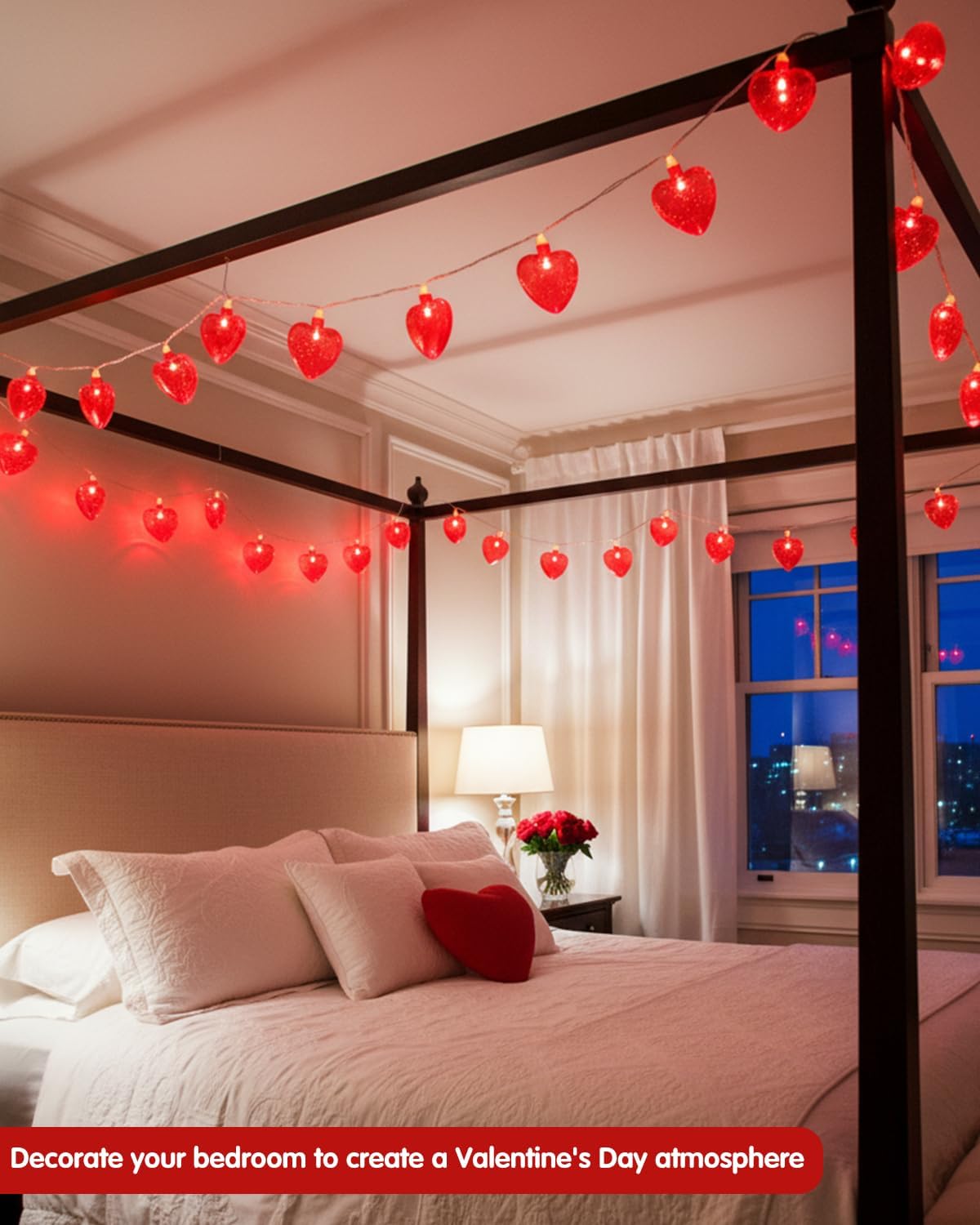 SUNSGNE Red Heart String Lights Valentines Lights, 8.5FT Plug in Fairy String Lights with 10 LED Red Heart Bulbs for Indoor Outdoor Home Room Party Wedding Valentine's Decor, White Wire