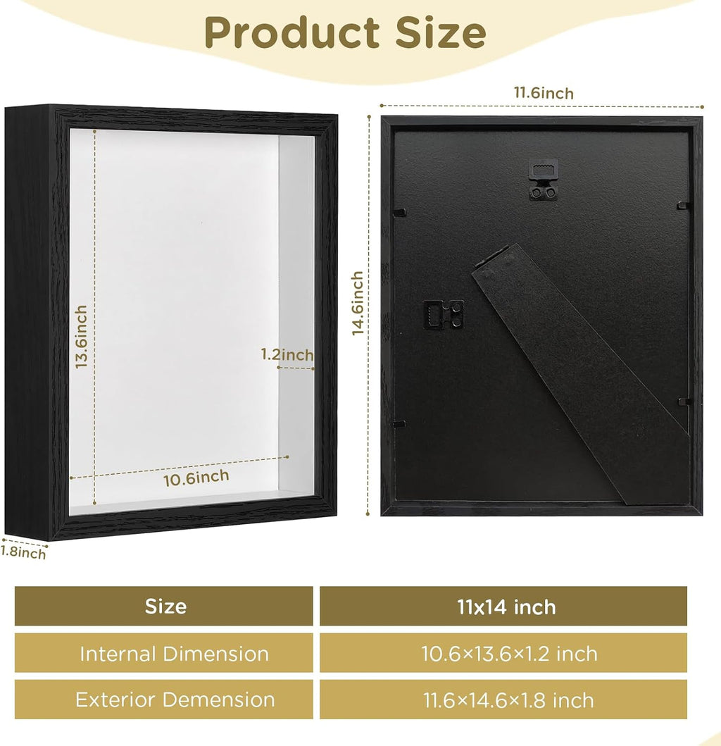 2 Pack Shadow Box Frame 11"x 14" - Wood Deep Shadowbox with Glass