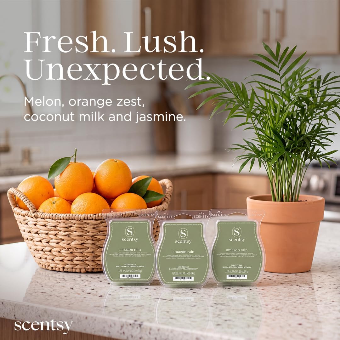 Scentsy Wax Melts, Amazon Rain 3 Bar Set, Paraffin Wax Cubes, 7.8 oz