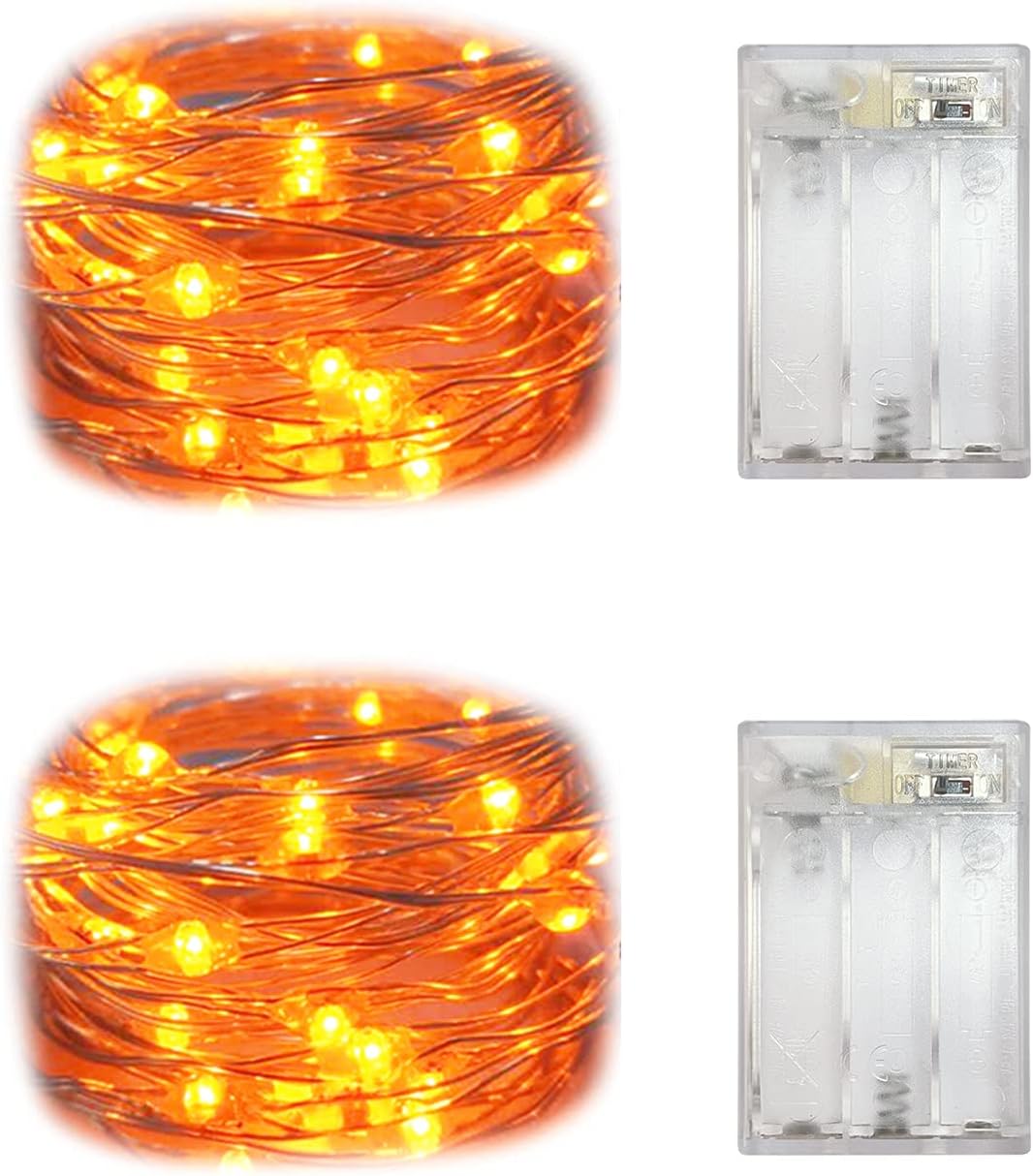 Set of 2 Battery Operated Mini Led Fairy Light Indoor String Light with Timer 6 Hours on/18 Hours Off for Christmas Party Decoration,30 LED,10 Feet Silver Wire (Orange Color)