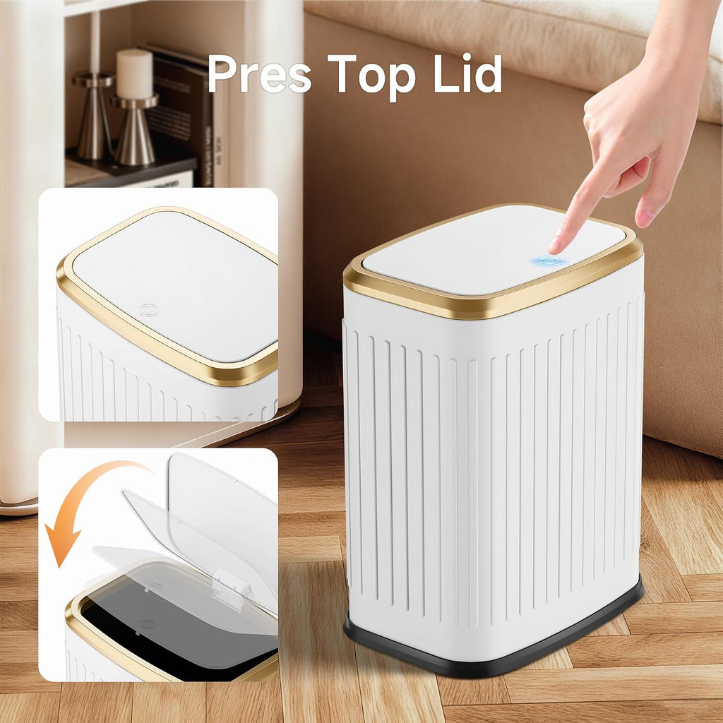 TIPGO Small Bathroom Trash Can with Pop-up Lid, 2.1 Gallon, White