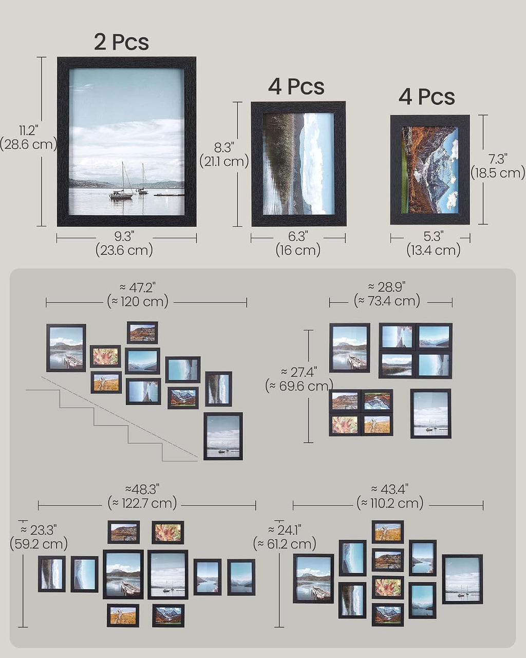 SONGMICS Collage Picture Frames, Set of 10, Glass, Paper