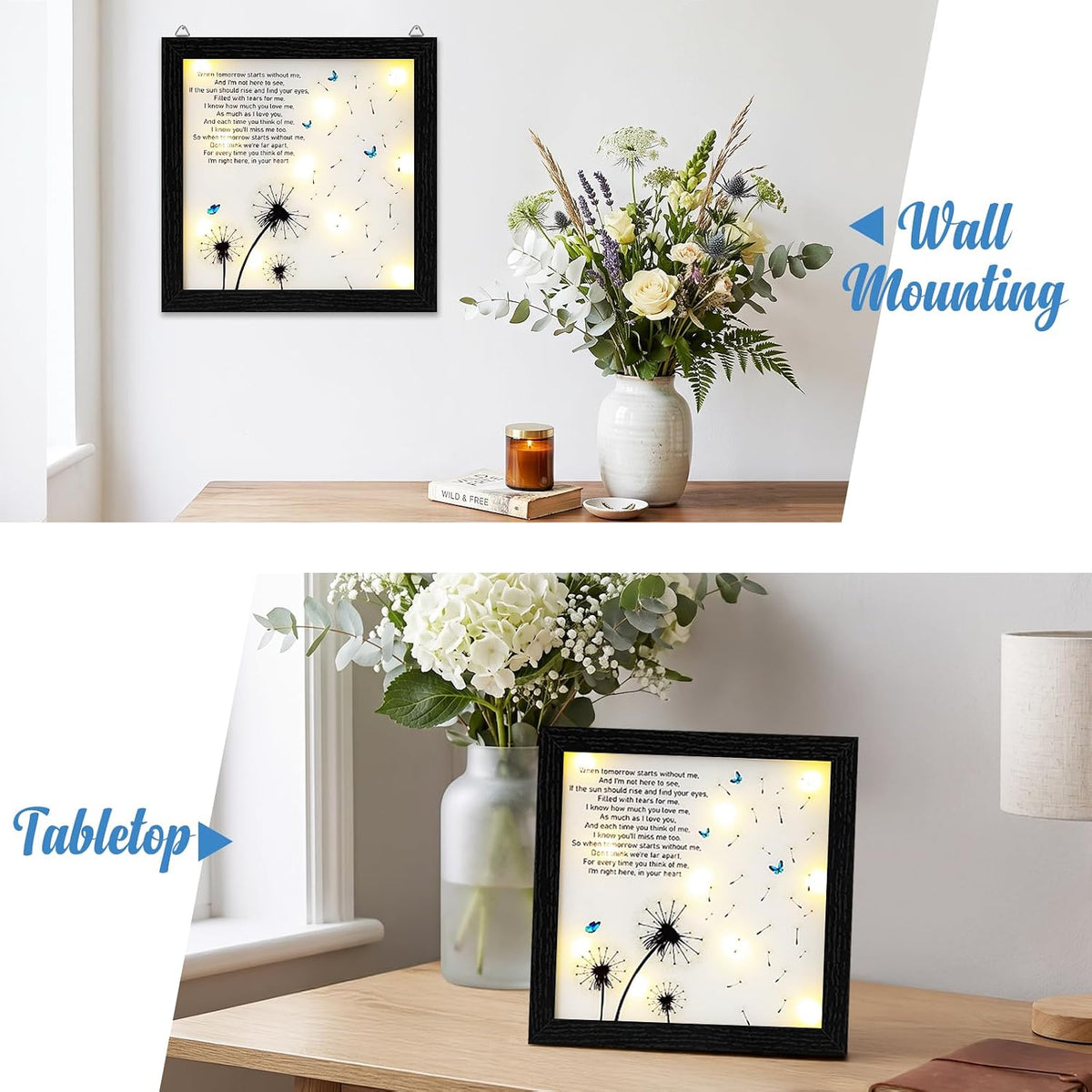 Memorial Gifts LED Shadow Box Sympathy Condolences Grief Dandelion 8x8