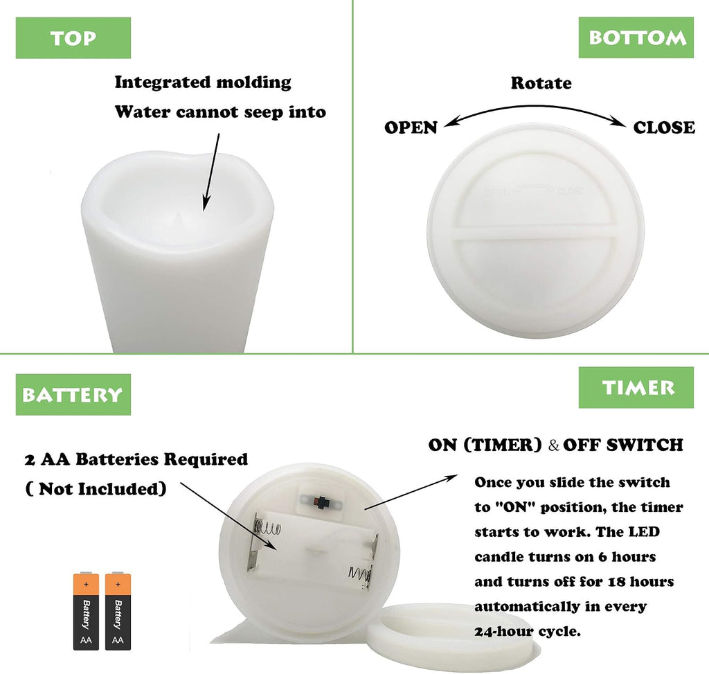 4 Pack Battery Operated Outdoor Indoor Flameless Pillar Candles, 3"x3"