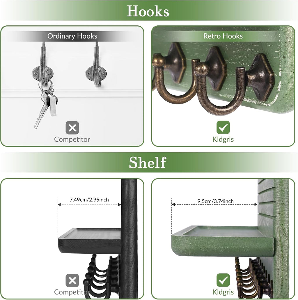 Key Holder for Wall, Mail Organizer Wall Mount with 8 Hooks Wooden Hanging Key Rack for Home Decor, Hallway, Entryway (Dark Green)