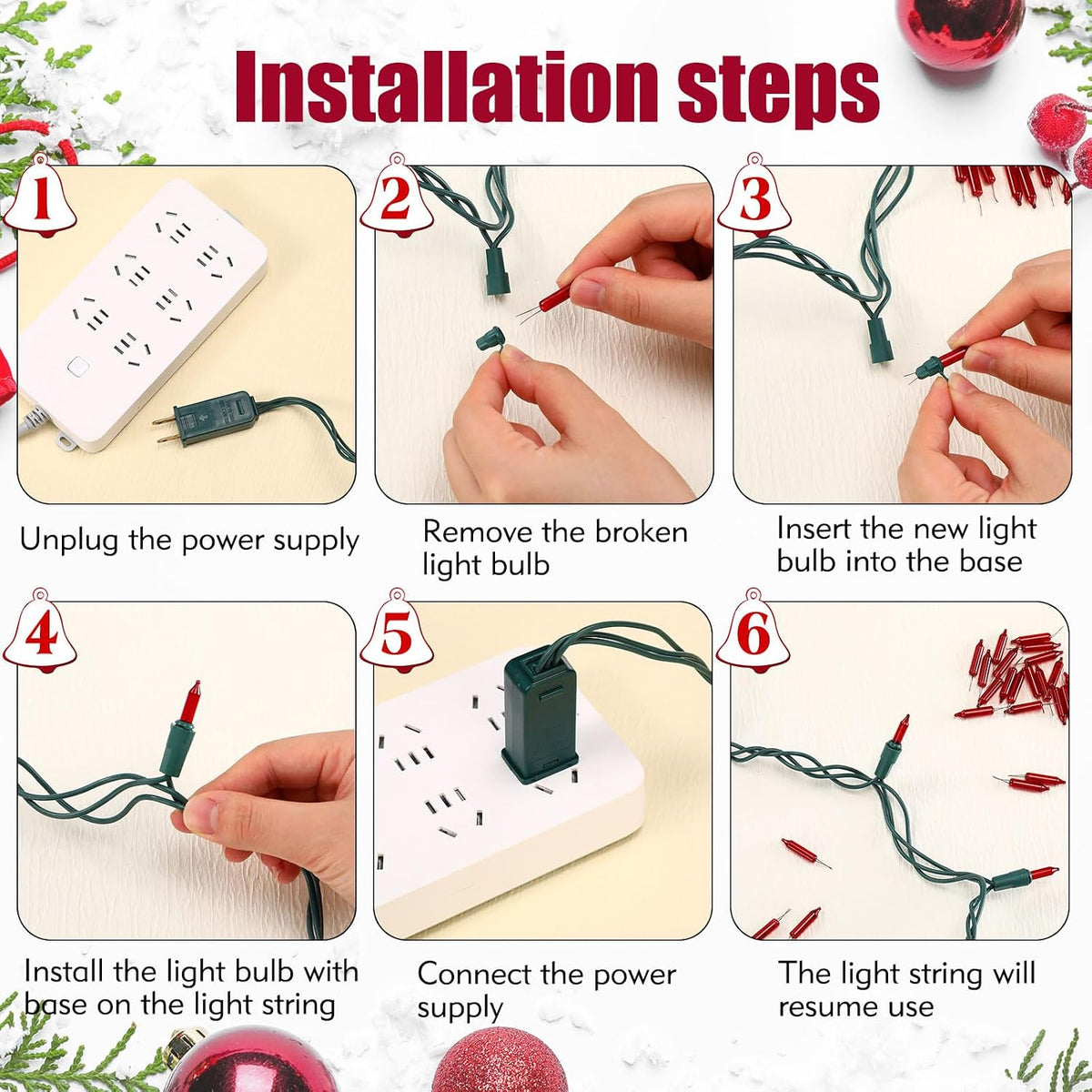 Remagr 70 Pcs 3.5v Christmas Mini Light Bulbs Holiday Decor, Red