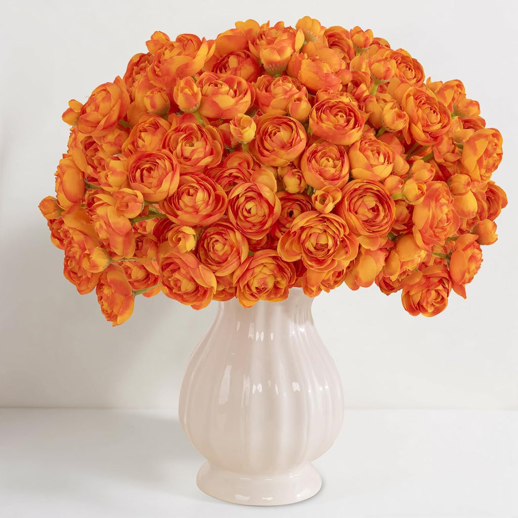 U'Artlines Mini Ranunculus Artificial Flowers Bouquet 20 PCS Citrus Orange