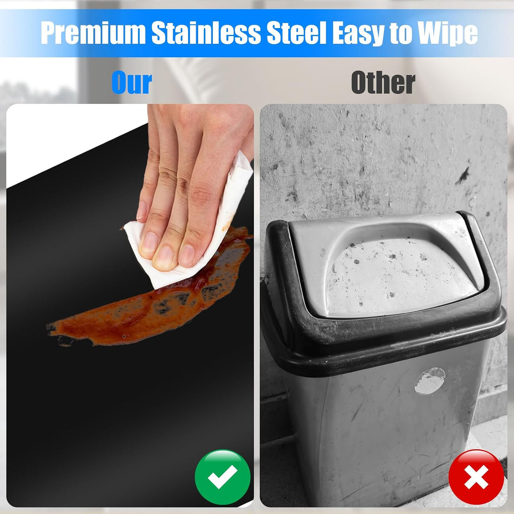 Anzoymx Stainless Steel Bathroom Trash Cans with Lids, 1.8 Gallons, Black