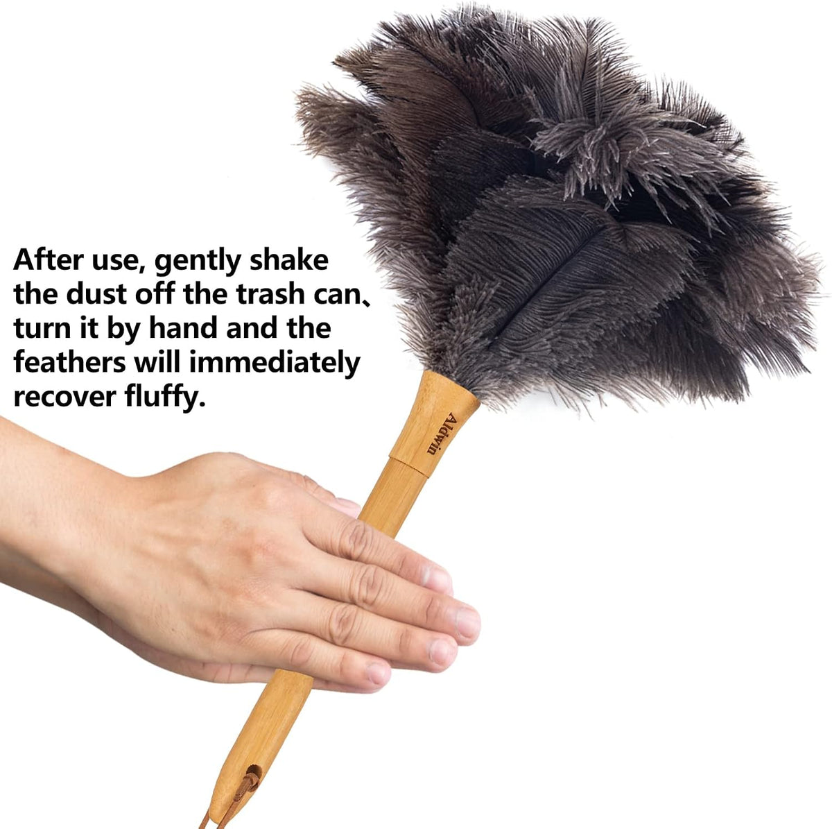 Genuine Ostrich Feather Duster with Wood Handle, 16 inch Gray
