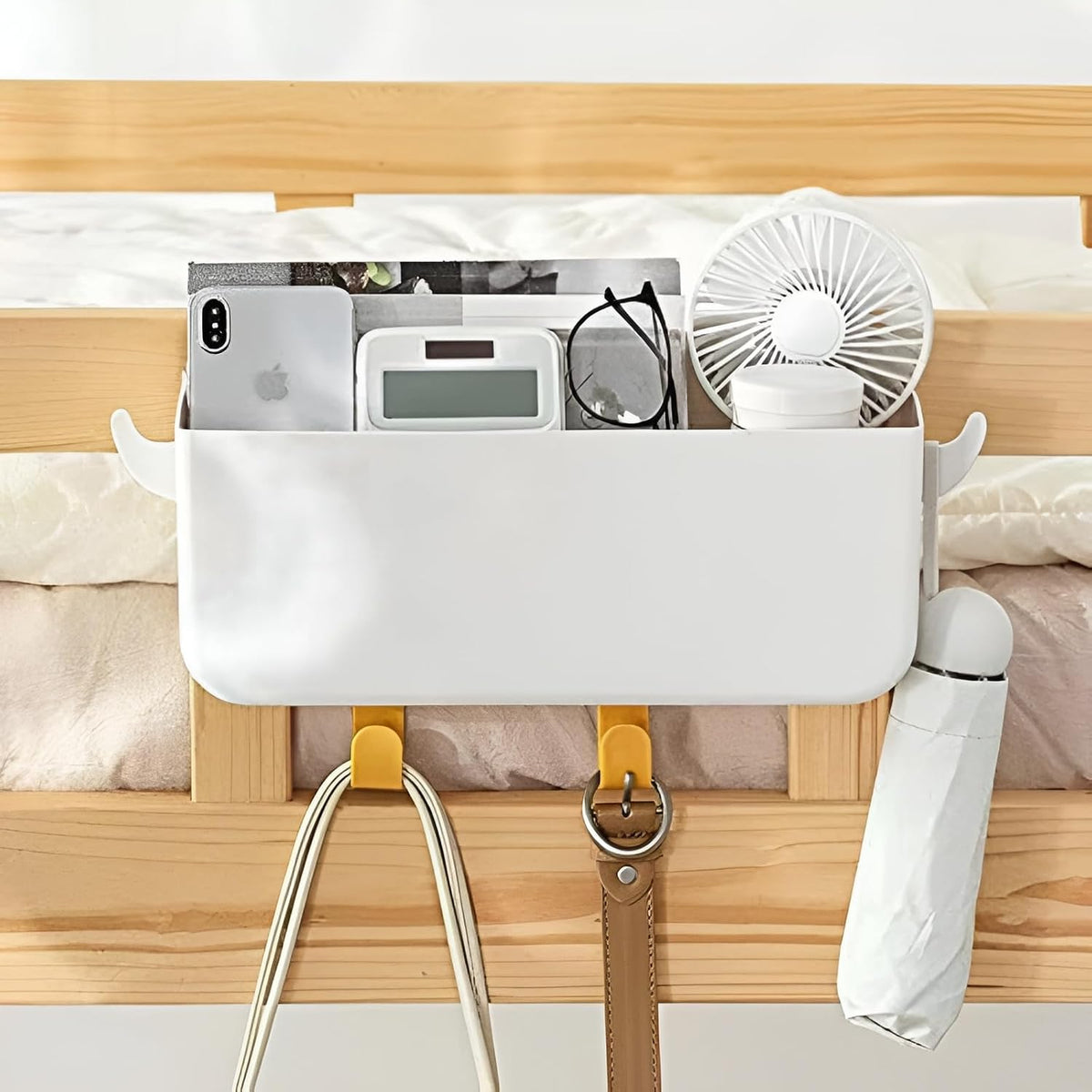 Bunk Bed Shelf for Top Bunk or Bedside Organizer, White, Up to 11 lbs