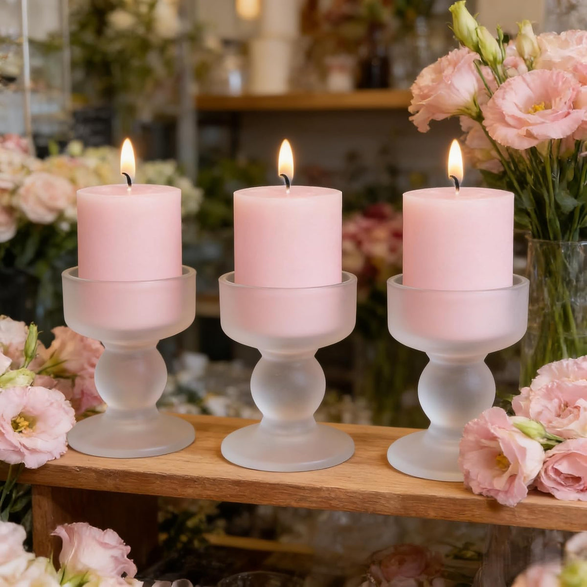 2x4 Inch Baby-Pink Unscented Pillar Candles for Home Décor