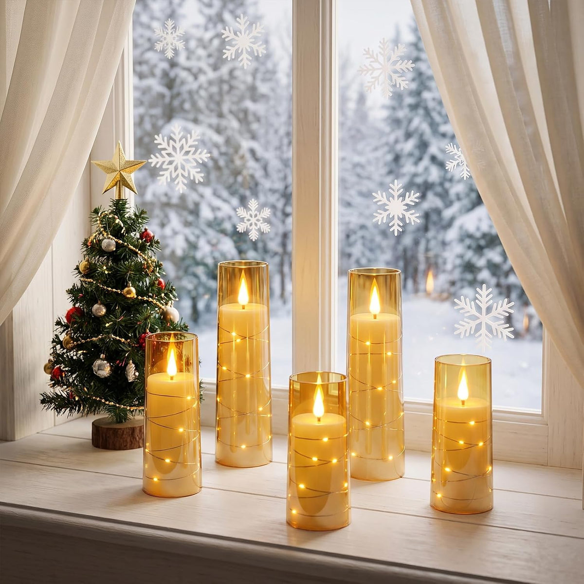 Rechargeable Flameless Candles String Lights Battery Operated 2 Remote Gold