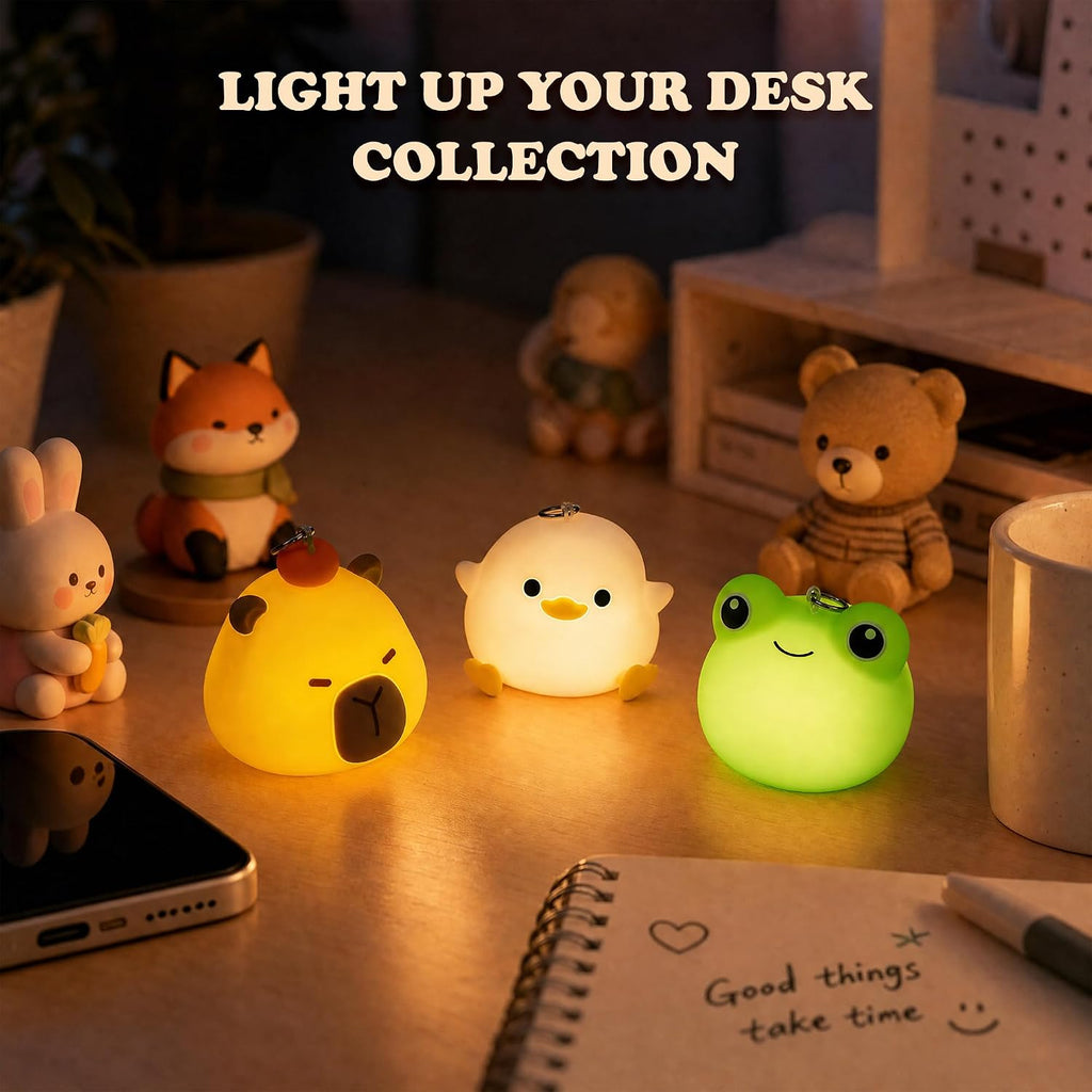 UNEEDE 3 Pack Mini Animal Night Light Set, Mini Capybara, Frog & Duck Lamp