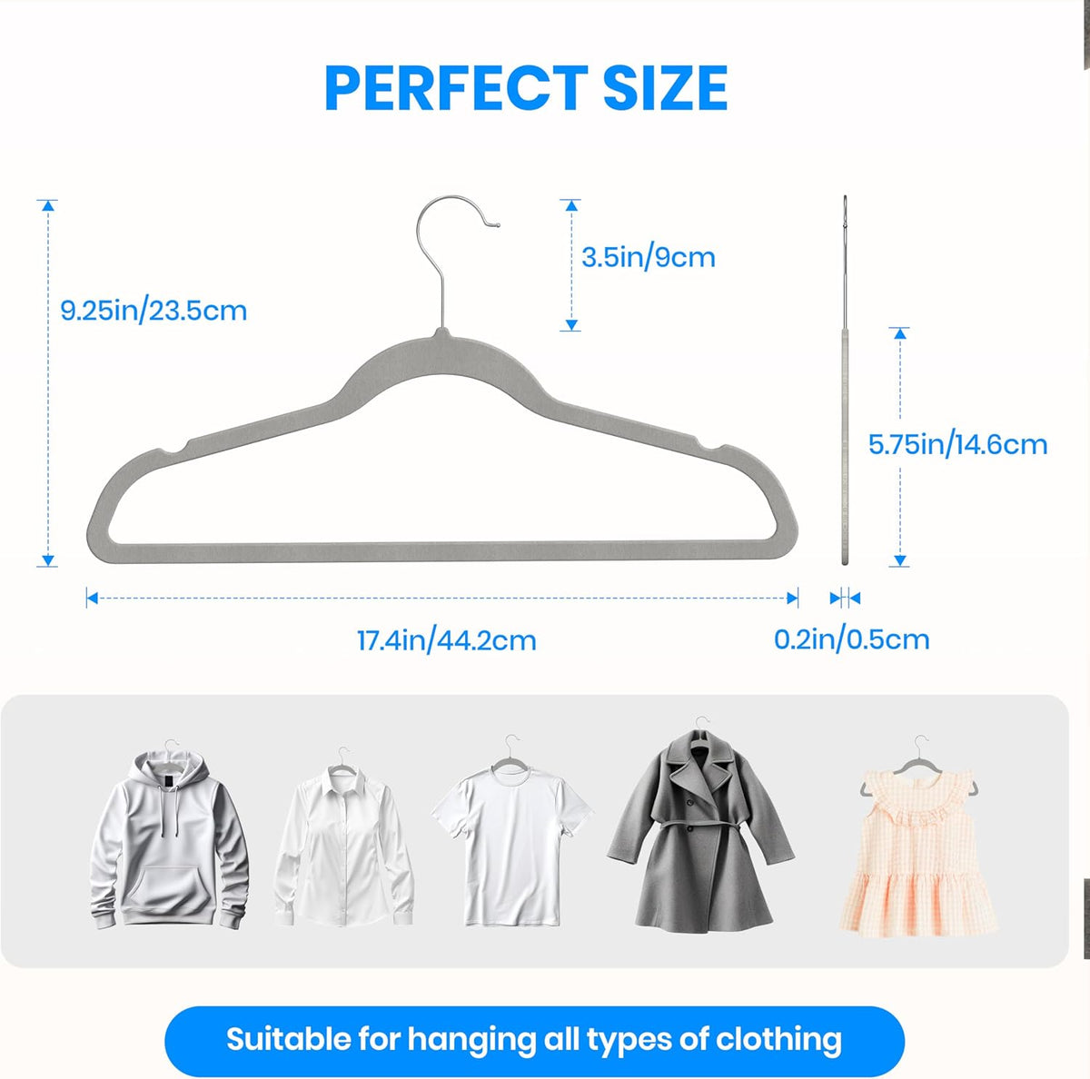 YSSOA Velvet Hangers 70 Pack, Non-Slip Clothes Hangers with Shoulder Notches, 360° Swivel Hooks, Heavy Duty Standard Hanger for Closet Space Saving, Grey