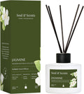 Soul & Scents Jasmine Scented 4.06 oz (120ml) Reed Diffuser Set with 6 Fiber Sticks for Room Decor | Home Fragrance Reed Diffuser | Air Freshners for Home