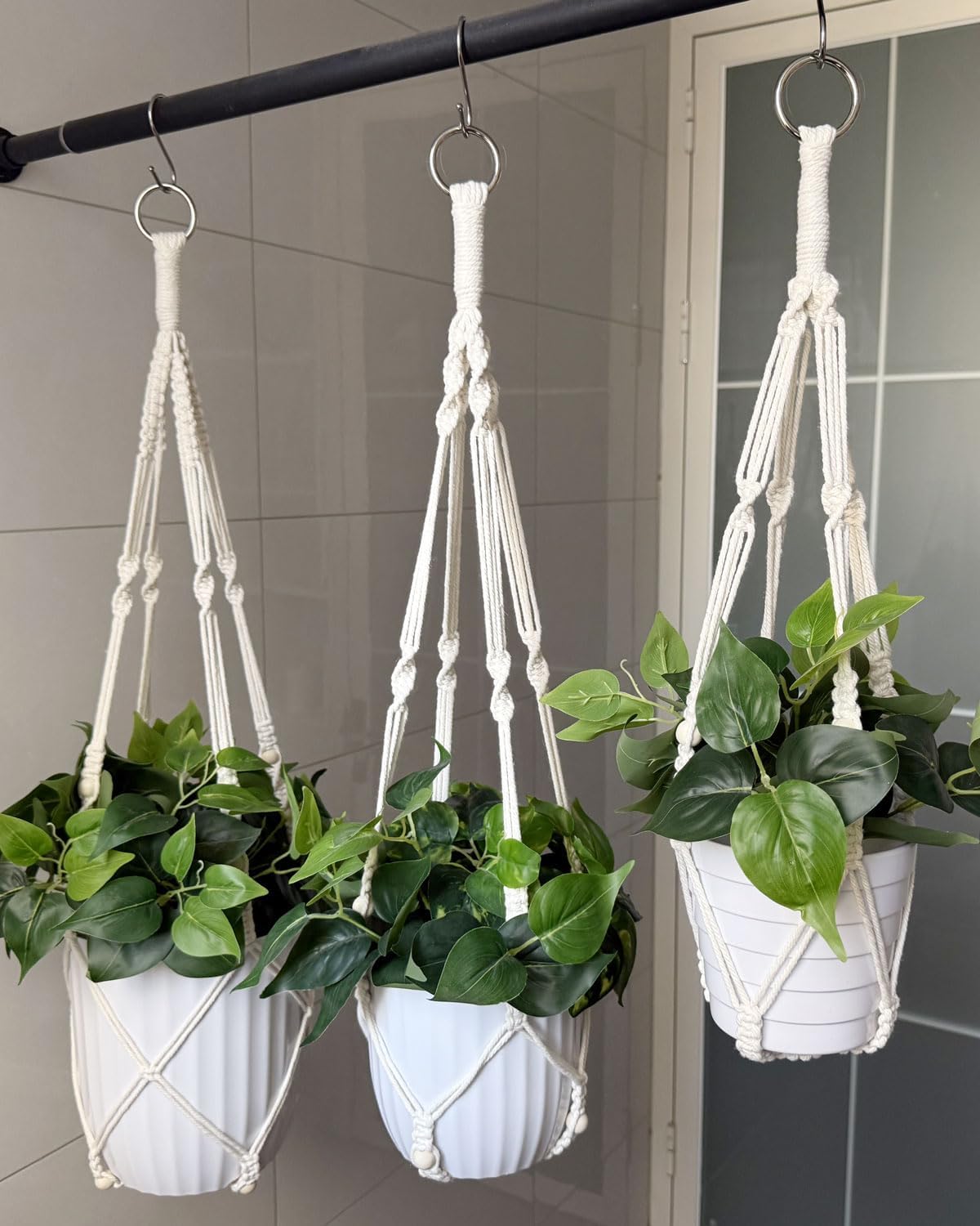 Macrame Plant Hanger Indoor Hanging Flower Pot Holder Boho Home Decor Planter Basket for Indoor Outdoor Ivory (POTS NOT Included) (Wood Bead-23”/29”/35”, 3)