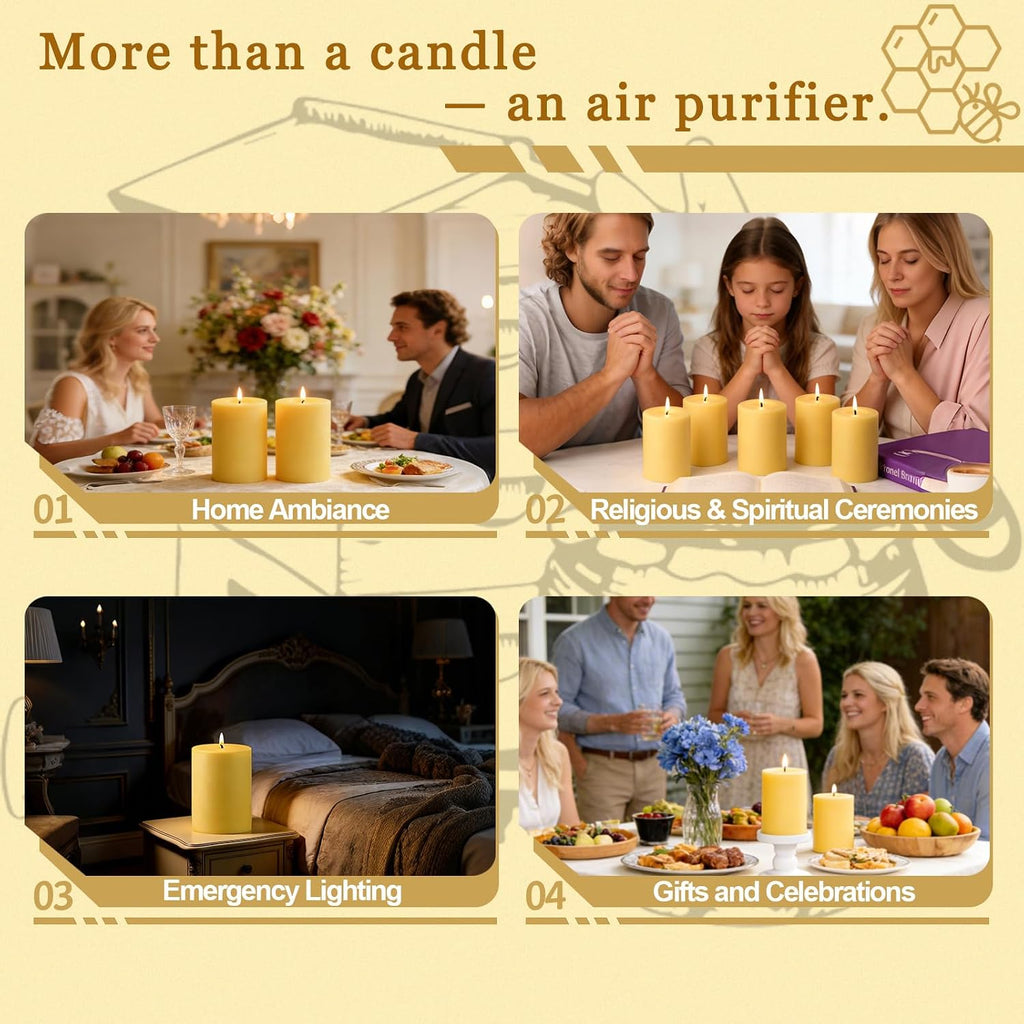 Beeswax Pillar Candles 3x4 Inch 2 Pack, Unscented Bee Wax