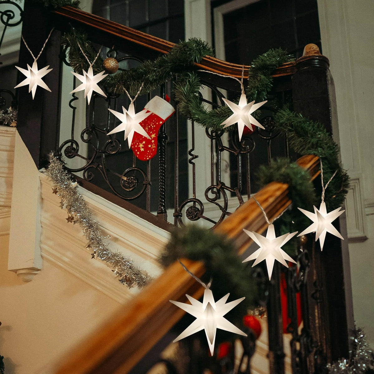 Leejec 4.4" Mini Moravian Star String Light, 10-Light Warm Advent Stars