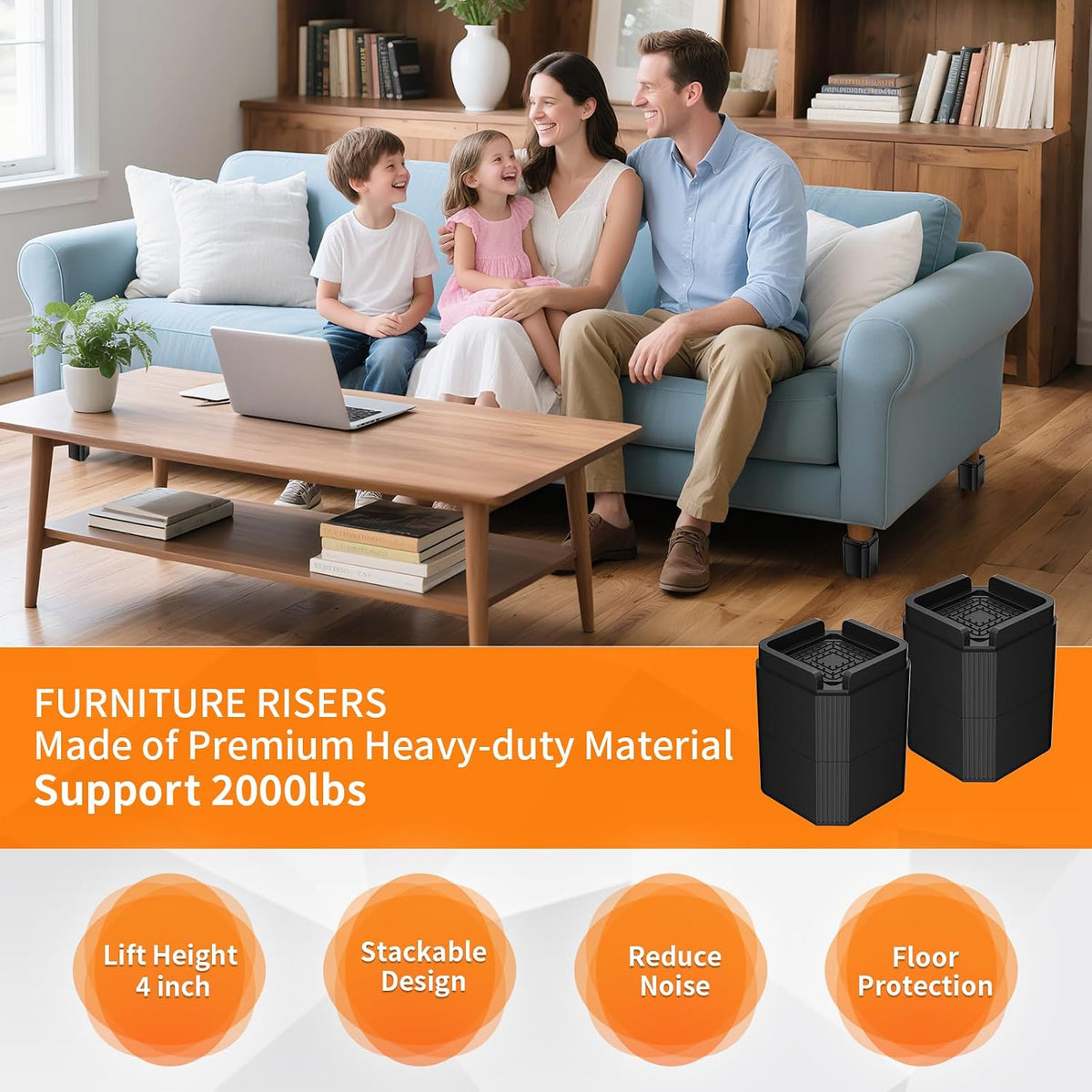 Furniture Risers Bed Risers, Adjustable Risers Blocks Lift 2, 4, 5.9 inches