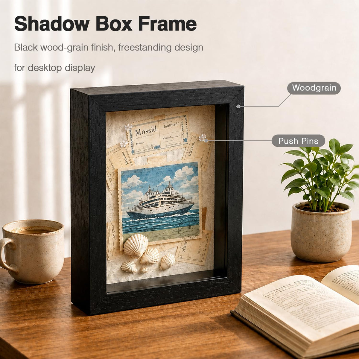 5x7 Shadow Box Picture Frame, 2-Pack Linen Back, Keepsake, Black