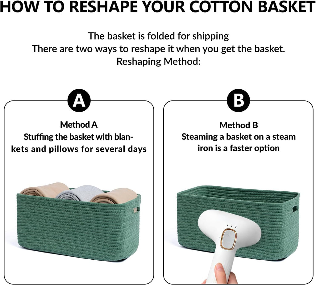 MiniArk Large Storage Baskets for Shelves, 17 x 13 x 7.5” Closet Organizers Bins for Clothes Blanket Towels, Baby Nursery, Toy Baskets Box, Woven Rope Baskets, 2 Packs Green
