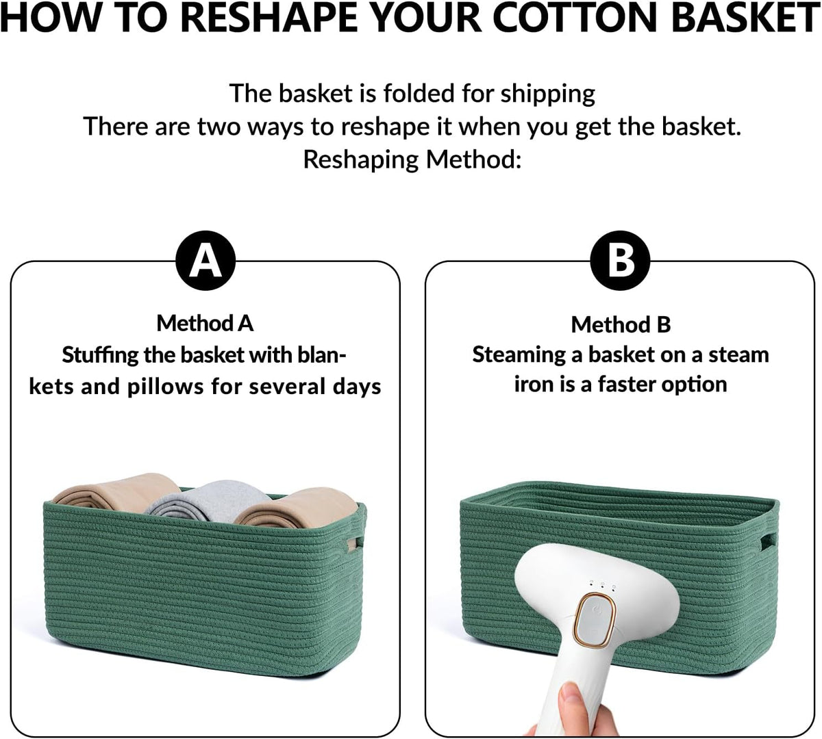 MiniArk Large Storage Baskets for Shelves, 17 x 13 x 7.5” Closet Organizers Bins for Clothes Blanket Towels, Baby Nursery, Toy Baskets Box, Woven Rope Baskets, 2 Packs Green