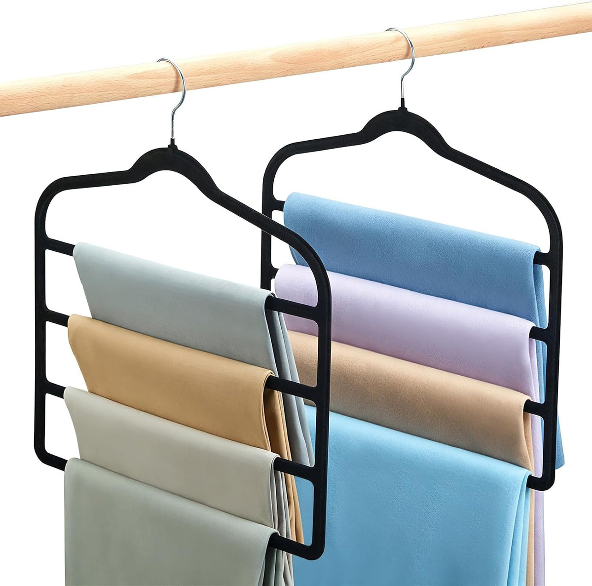 Pants Hangers Space Saving, 2 Pack Multi-Layer Velvet Pant Hanger