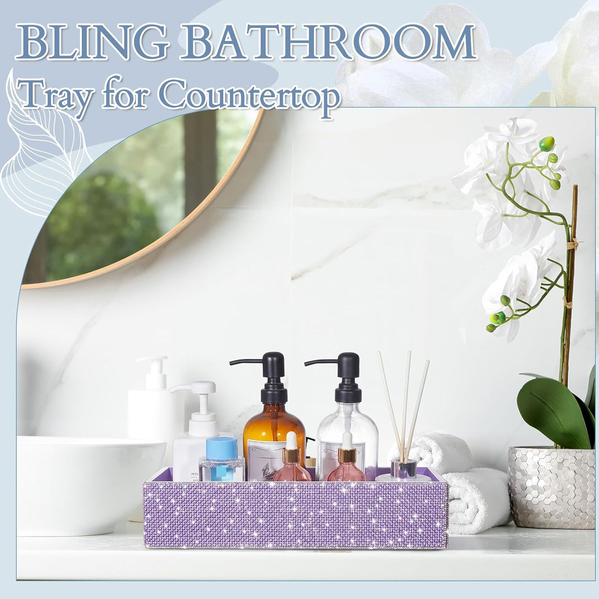 Honeydak Bathroom Basket, Pearl Toilet Tank Tray Purple Pearl