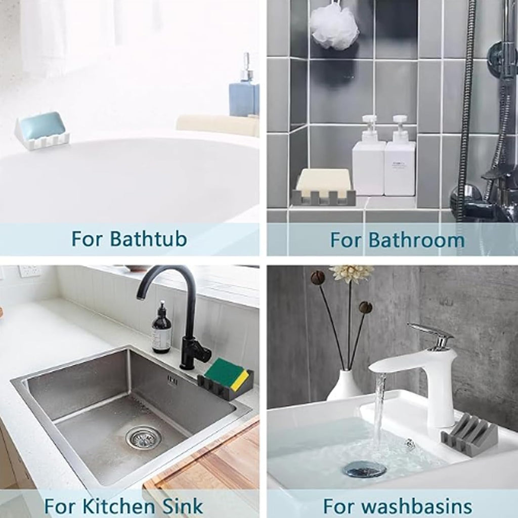 Silicone Soap Dish, Bar Soap Holder for Shower Bathroom, Kitchen, Bathtub, Self Draining Waterfall Drying Tray Keep Soap Bars Dry Clean & Easy Cleaning (White)