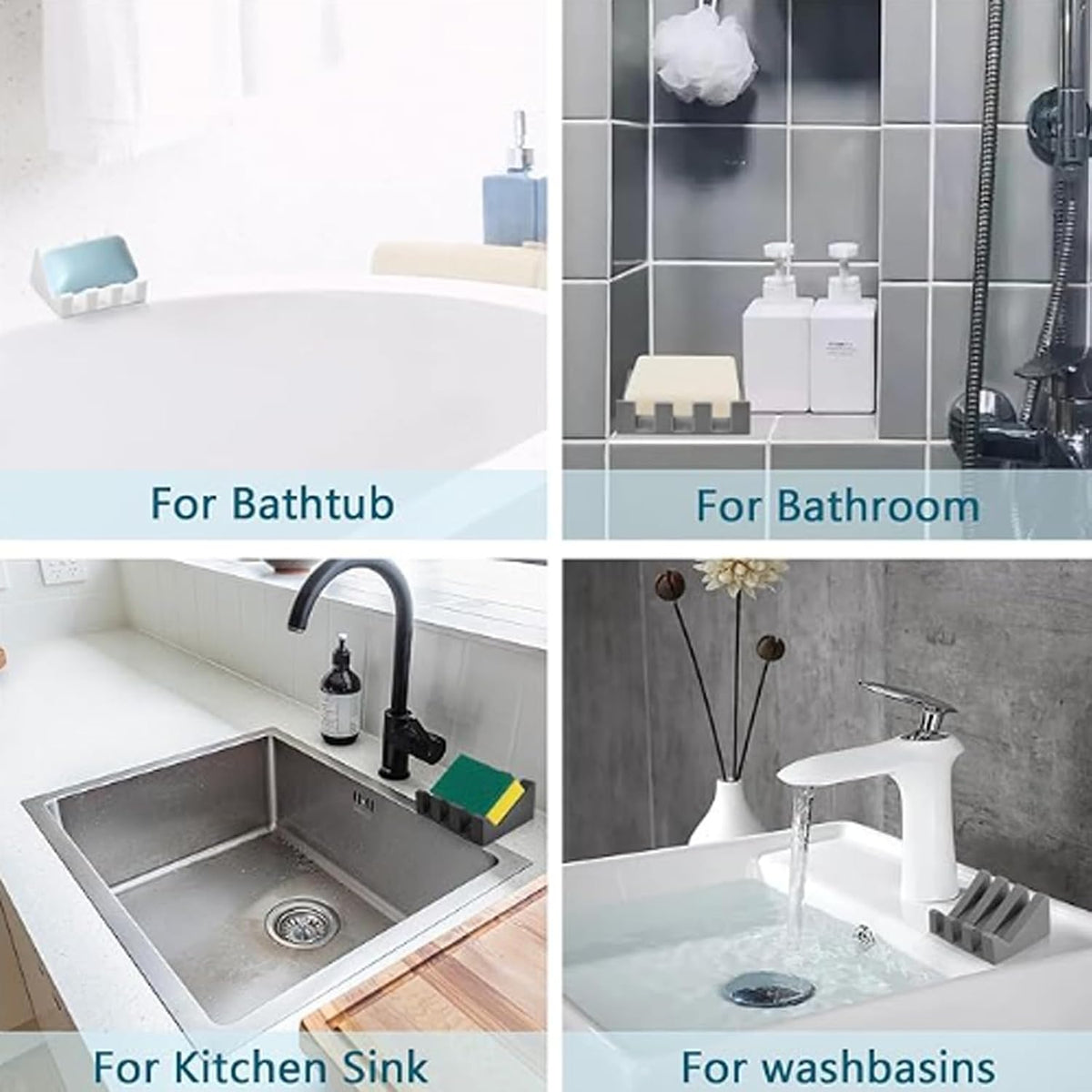 Silicone Soap Dish, Bar Soap Holder for Shower Bathroom, Kitchen, Bathtub, Self Draining Waterfall Drying Tray Keep Soap Bars Dry Clean & Easy Cleaning (White)