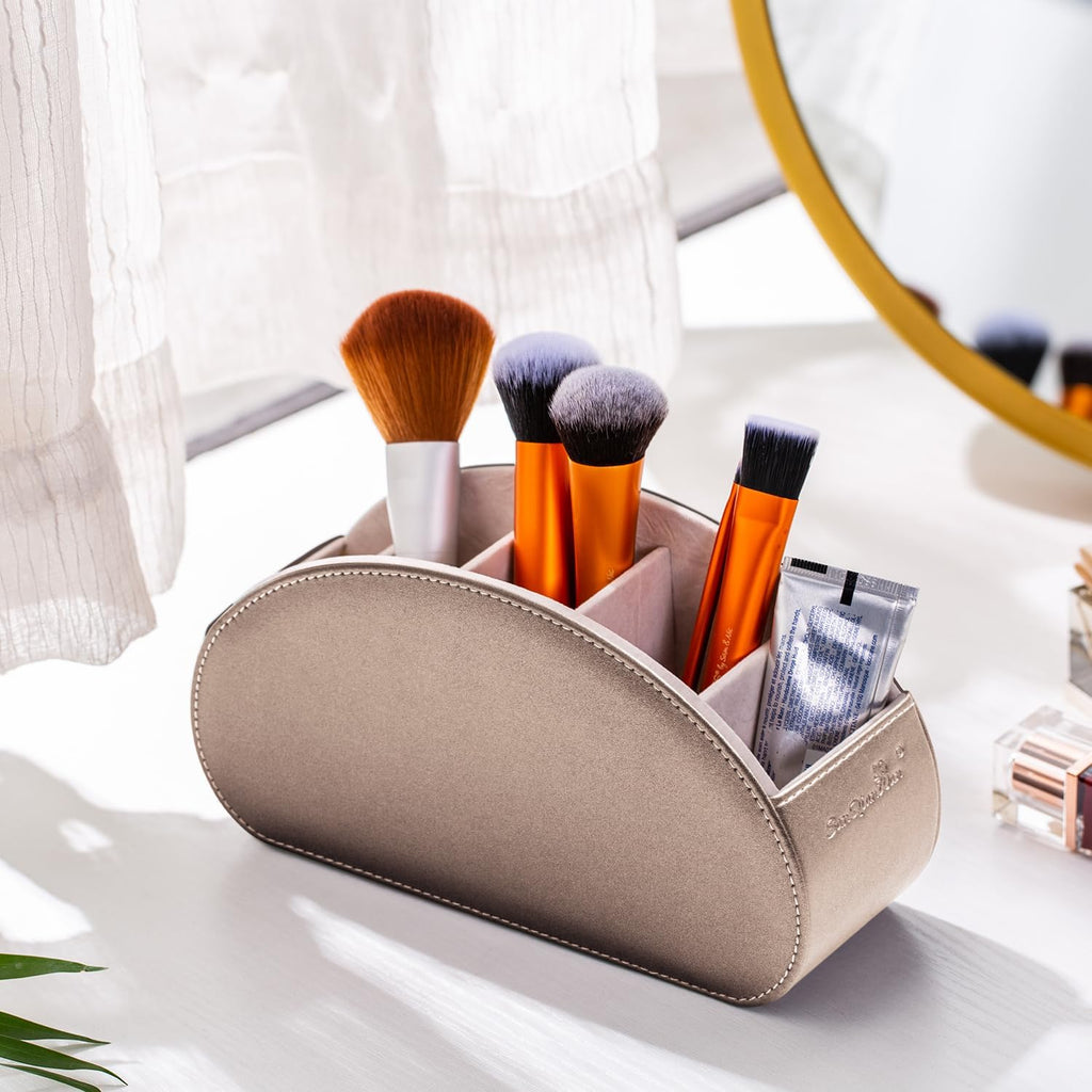 Remote Control Holders Organizer Box with 5 Compartment PU Leather Caddy