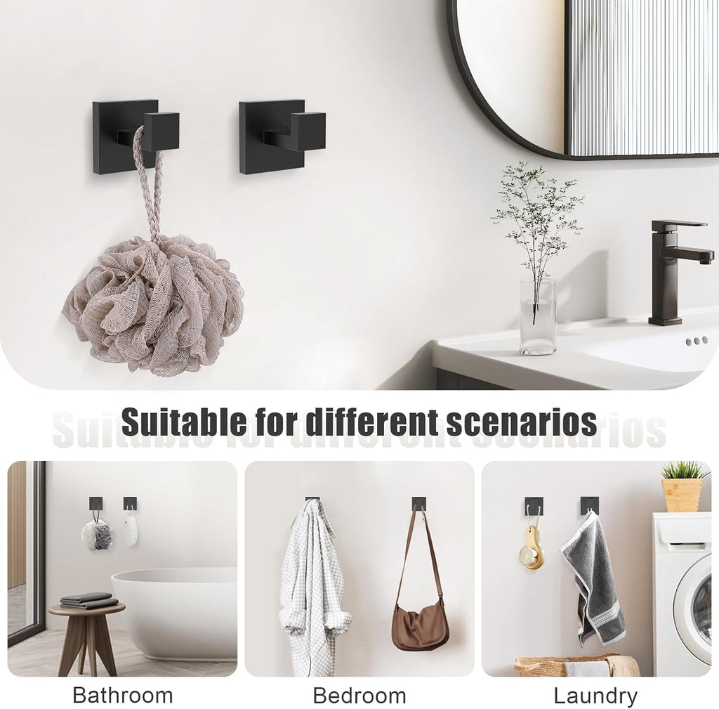 TQKAG Matte Black Bathroom Hardware Accessories Set 5 Pieces, Double Post Pivoting Toilet Paper Holder Set Stainless Steel Square Bathroom Towel Bar Holder Set Wall Mounted