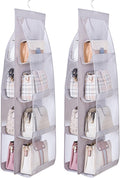 MURRI&MURRDI 2 Packs Hanging Handbag Organizer for Closet, Purse Storage Holder with 8 Easy Access Clear PVC Pockets, Womens Purse Hanger Bag for Wardrobe Door Wall Space Saving, Gray