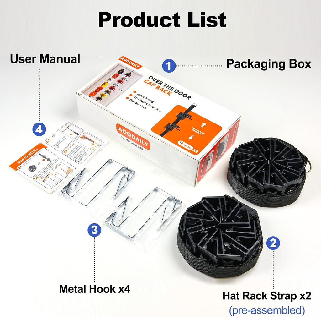 Over-the-Door Hat Organizer for Baseball Caps, Button & Strap 2-Way Hanging