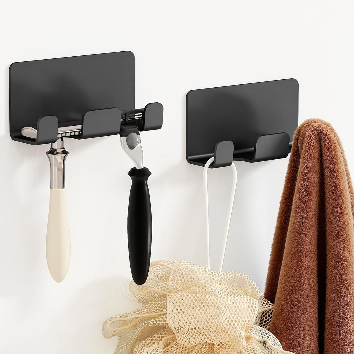 Razor Holder for Shower, Self Adhesive Shaver Shower Hook, Black