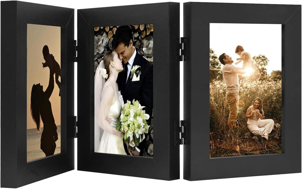Golden State Art 4x6 Triple Picture Frame, 3 Photo Hinged Tabletop Frame