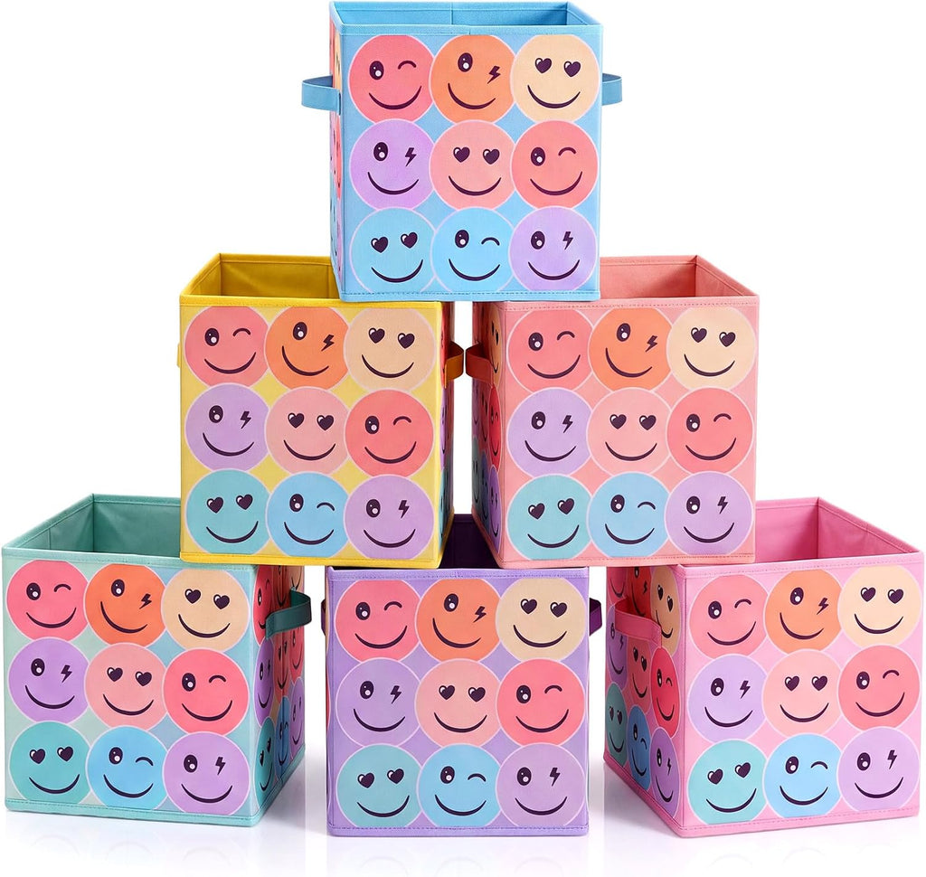 Reallnaive 6 Pcs 11 Inch Pastel Fabric Book Bins Classroom Storage Cubes
