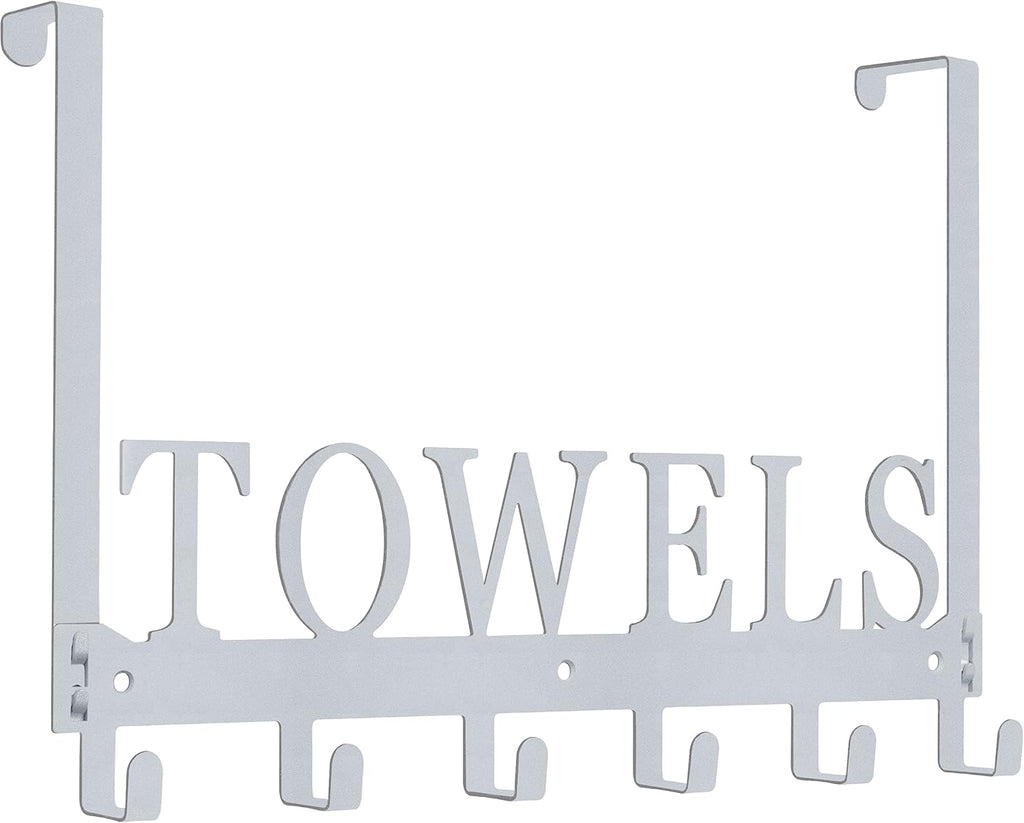 Over The Door Hooks, Towel Rack for Bathroom, Door Mount Towel Hooks Bath Towel Hanger for Bedroom Kitchen Pool Beach Towels Bathrobe Wall Mount Towel Holder for Bathrooms (6 Hooks, Silver Grey)