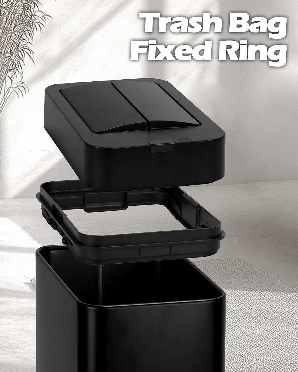 ELPHECO Slim Bathroom Trash Can with Lid 2.6 Gallon Smart Trash Can Black