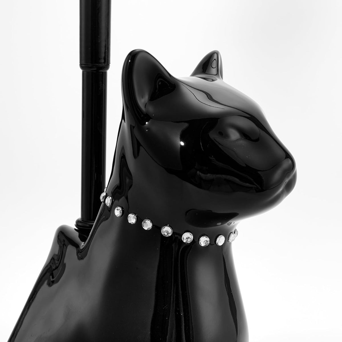 Cat Toilet Brush Holder with 2 Brushes, Ceramic Feline Design Wide-Mouth Storage, Black Toilet Brush Set Freestanding for Bathroom Floor, Easy-Clean Decorative Cat Lover Gift (Black)