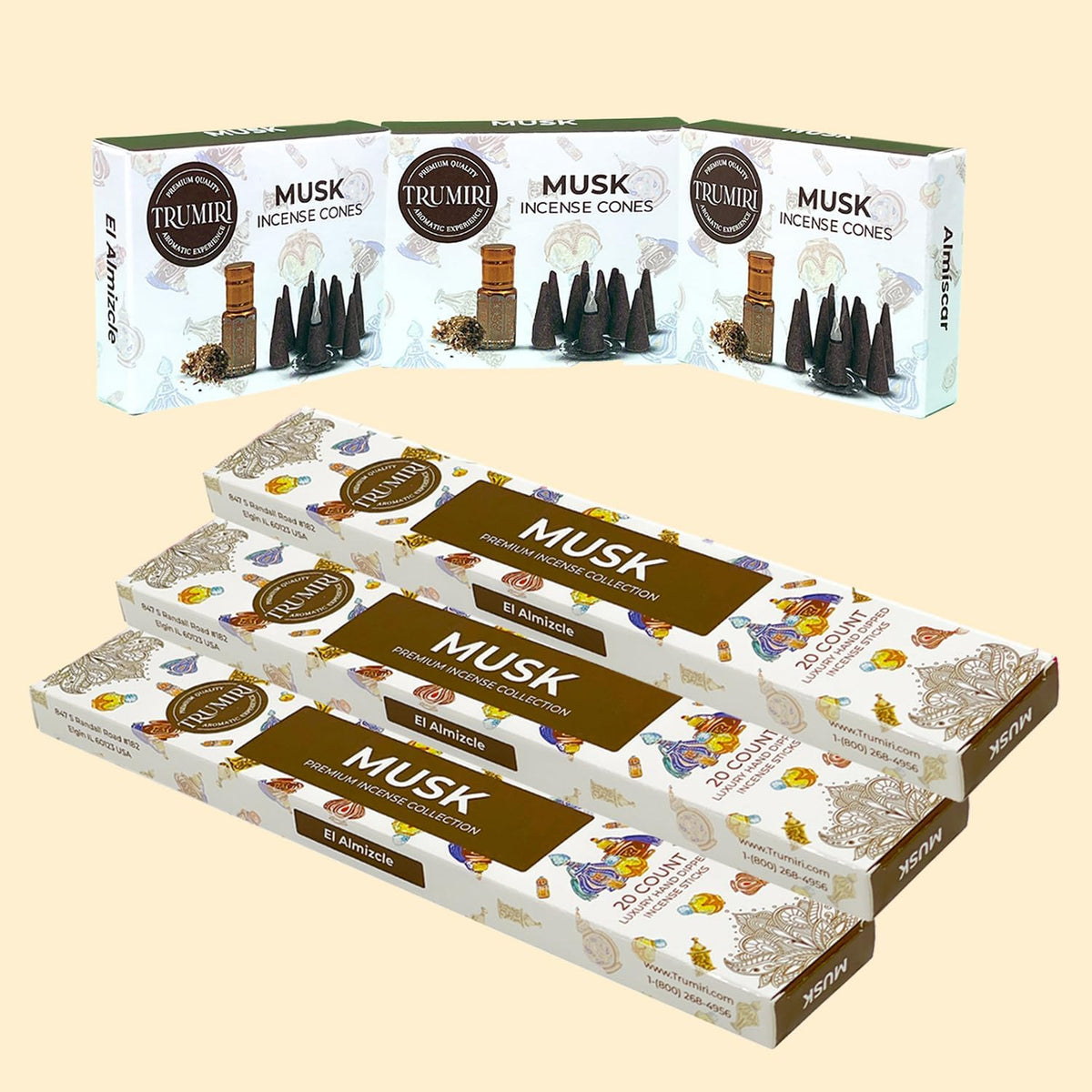 Musk Incense Sticks & Incense Cones Combo Pack - 60 Insence-Sticks + 30 Insence Cones - Inscense - Incense Cones Scented - Insents