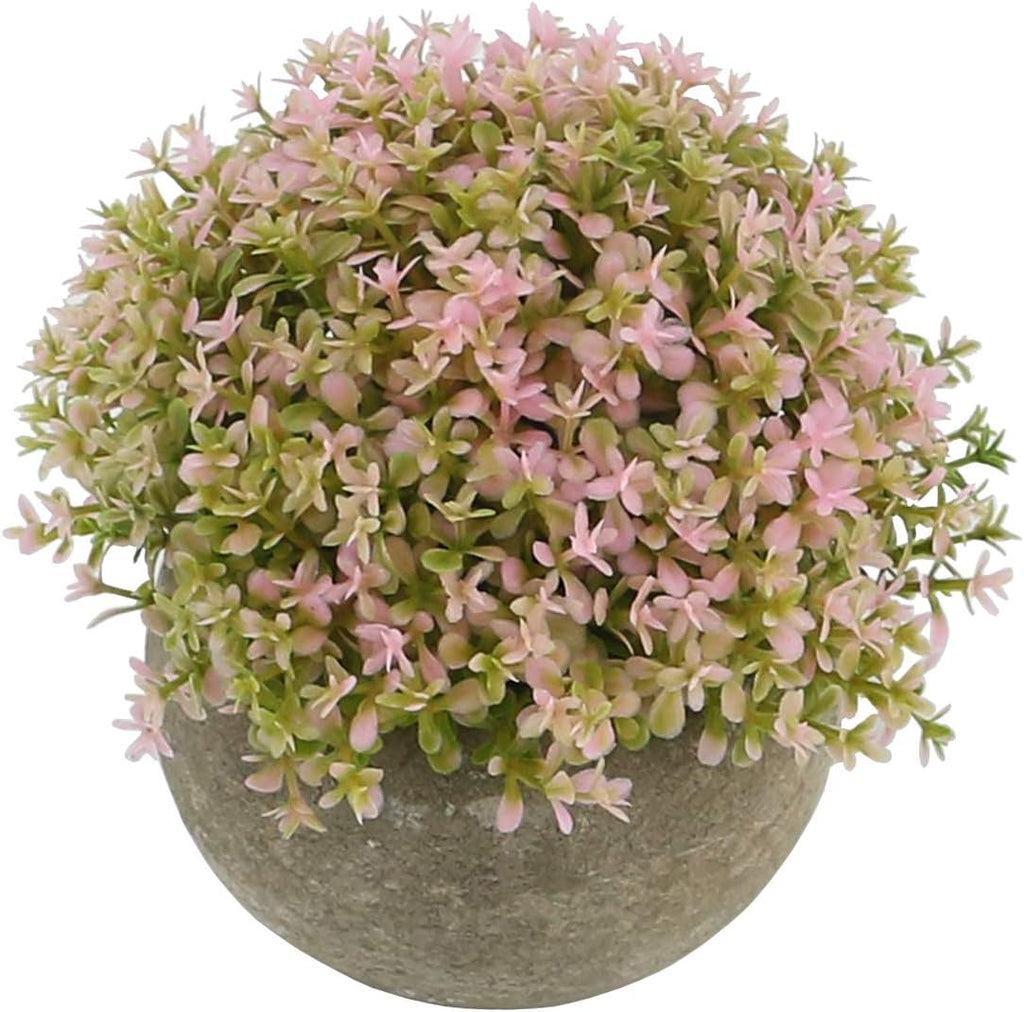 Ogrmar Mini Plastic Faux Plants in Pot/Small Topiary Shrubs Pink