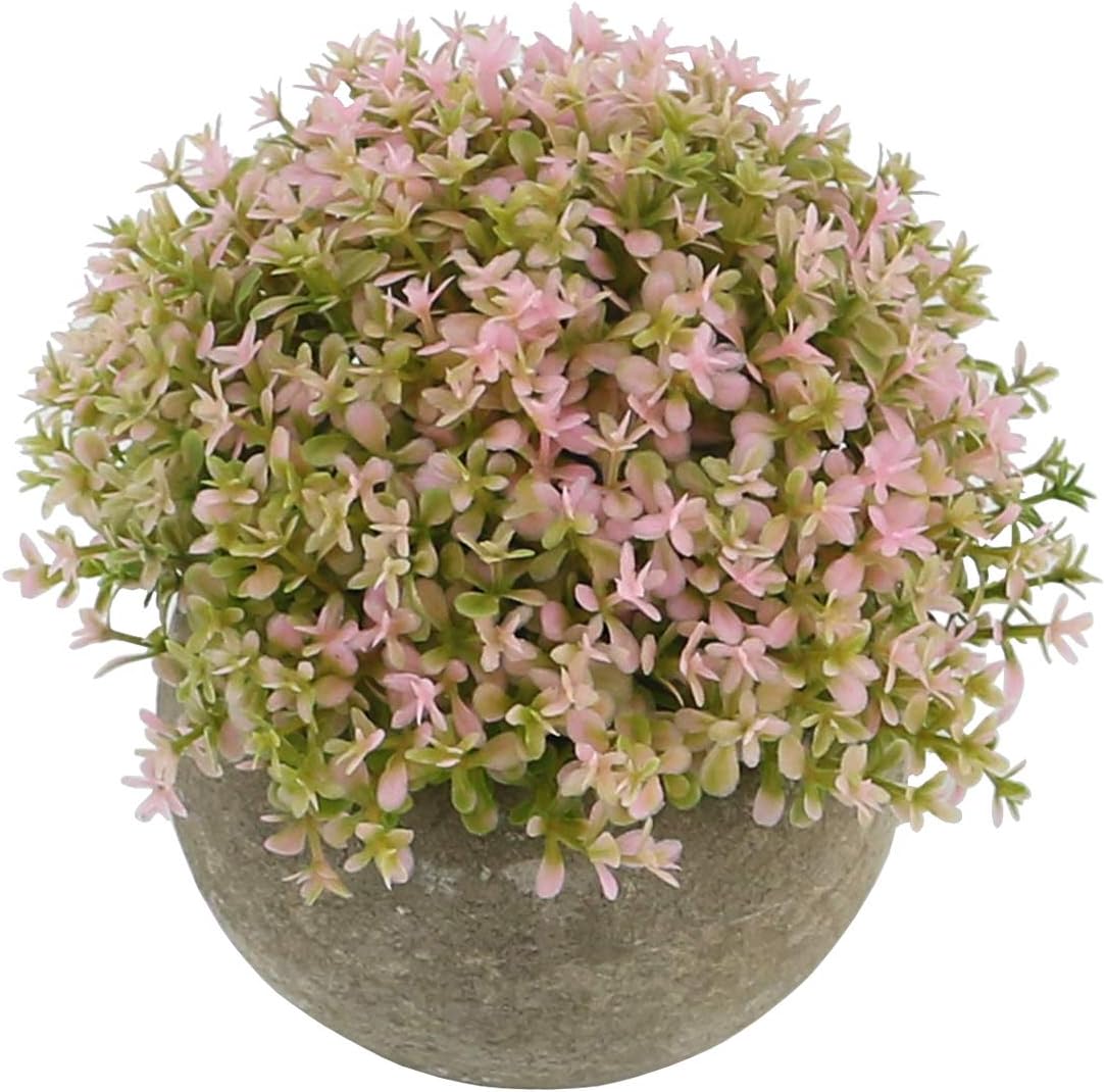 Ogrmar Mini Plastic Faux Plants in Pot/Small Topiary Shrubs Pink