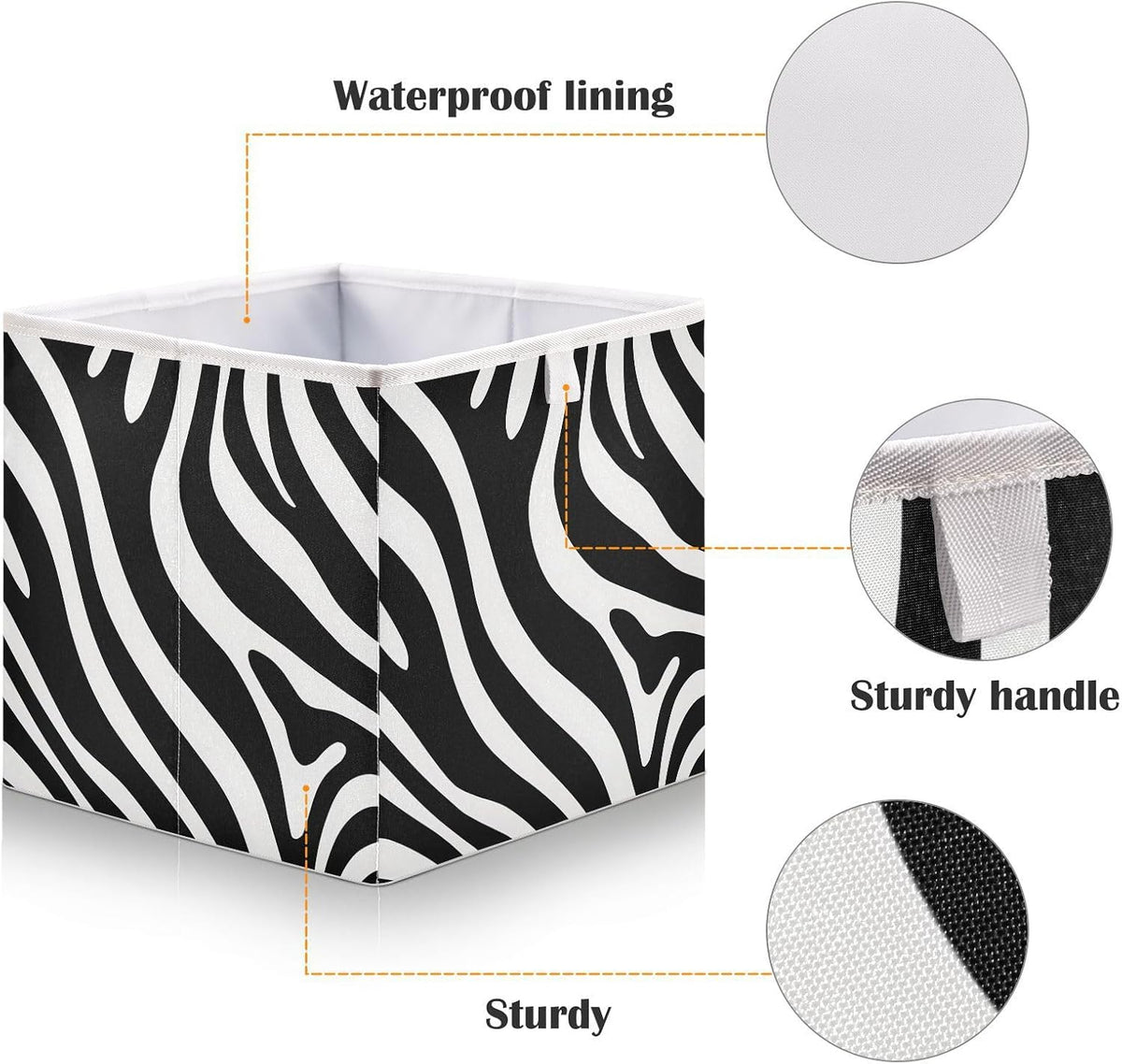 Black and White Zebra Print Cube Storage Bins Collapsible Fabric Storage Baskets Large Clothes Organizer Box for Bedroom Living Room Study Room 11×11×11 In