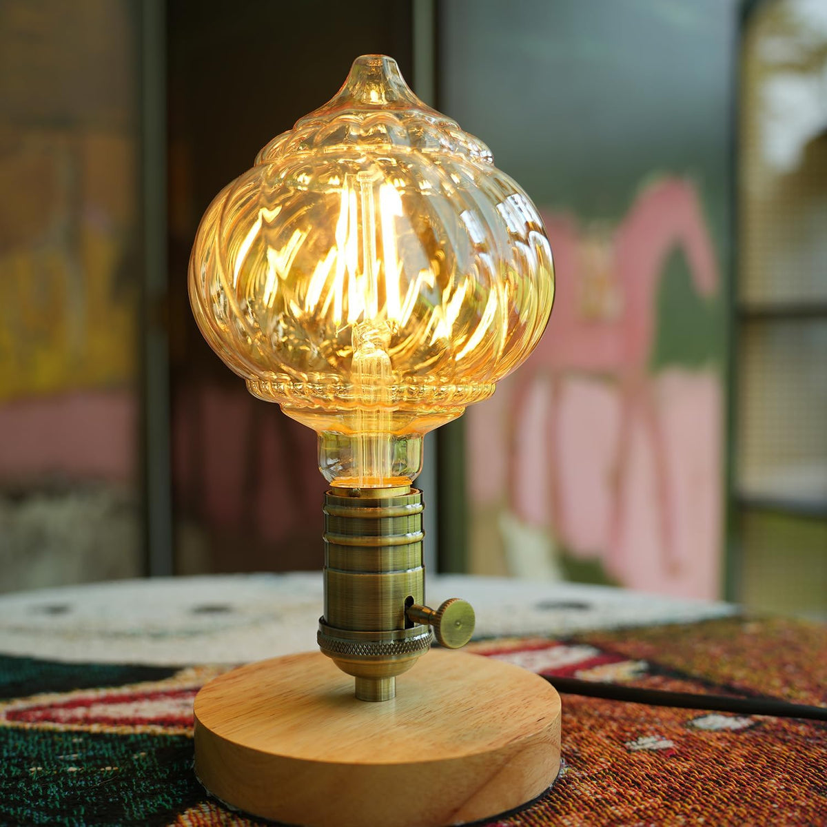 G40 LED Edison Bulb, Pumpkin Shape, Amber Hand-Blown Hard Glass, 4W 110-130V, E26, 2500K Warm Yellow Light, 400LM, Non-Dimmable, Indoor Decor Lighting (TwistCone)
