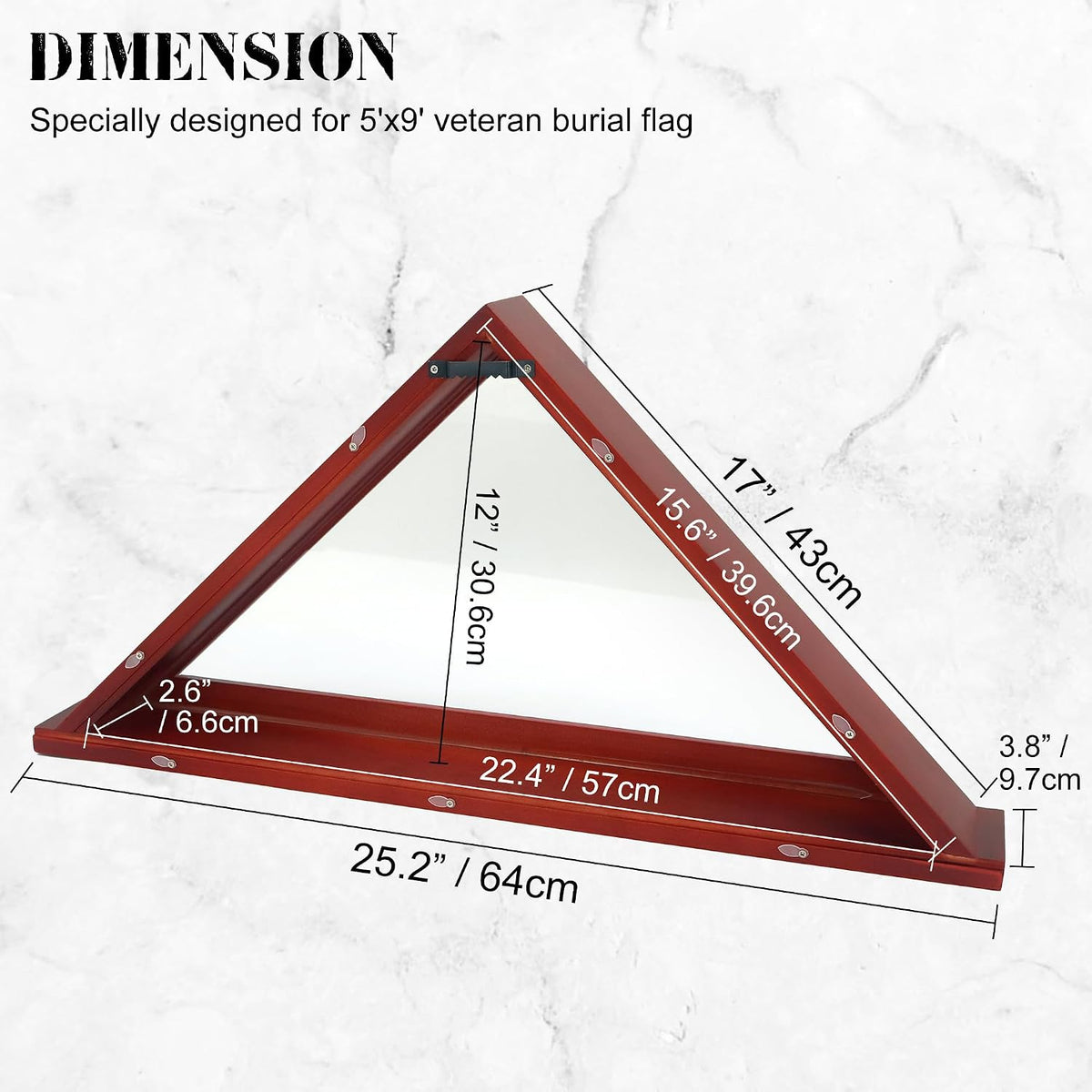 Folded Flag Display Case for 5'x9' Military Burial Flag, Cherry Solid Wood