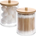 Hipiwe 2 Packs Acrylic Qtip Holder Clear Bathroom Dispenser with Lid Plastic Bathroom Canisters Round Apothecary Jar Set Cotton Swab and Ball Storage Organizer for Makeup Sponges, Bath Salts