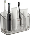 Toothbrush Holder for Bathroom Wall Mounted, 5 Slots Acrylic Toothbrush and Toothpaste Organizer with Removable Dividers Large Capacity Electric Toothbrush Holder for Bathroom Accessories, Smoke Grey