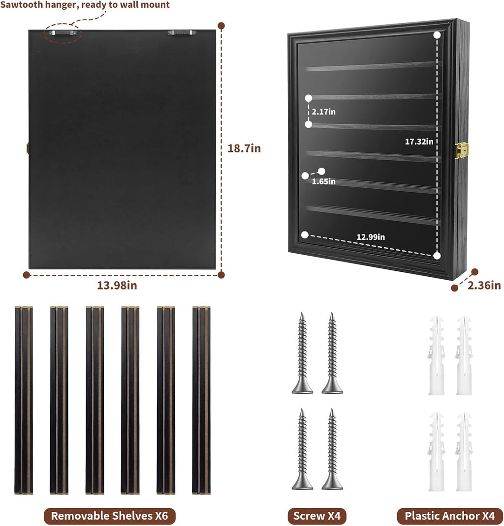 Challenge Coin Display Case, 7 Rows Lockable Military Coin Display Cabinet with UV Acrylic Door, Removable Shelves & Felt Background, Large Shadow Box