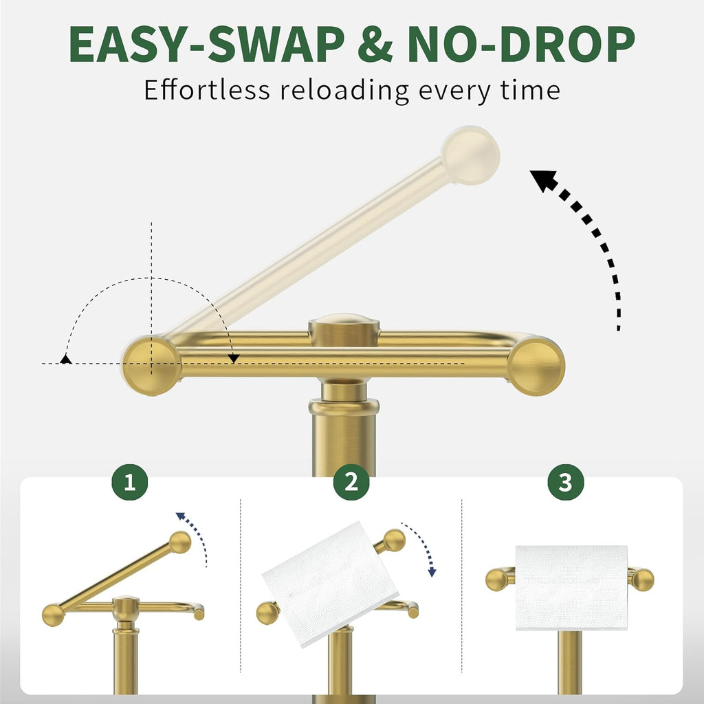 Toilet Paper Holder Stand,Free Standing Toilet Paper Holder,Modern Post Pivoting Toilet Paper Stand with Stable Weighted Base,SUS304 Stainless Steel Tissue Roll Holder Stand for Bathroom,Brushed Gold